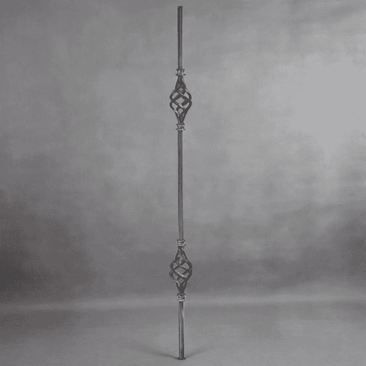 Wrought iron double basket smooth bar spindle in natural steel finish, ideal for modern staircases and balustrade systems.