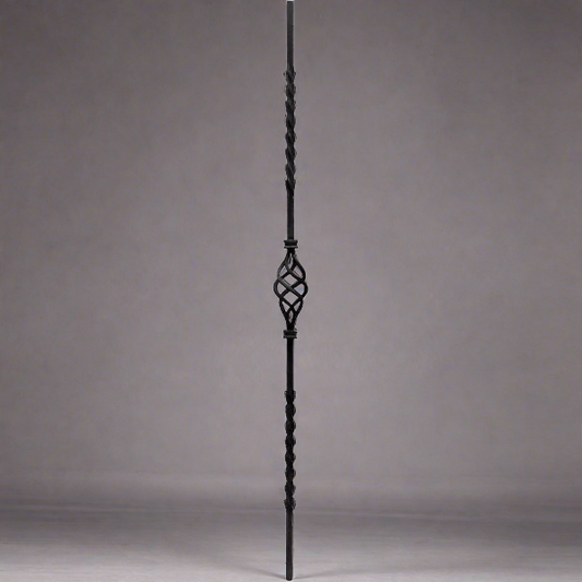DG Wrought Iron single basket fluted double twist bar spindle