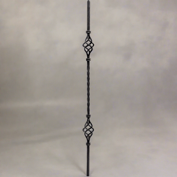 Wrought Iron double basket fluted twist bar spindle