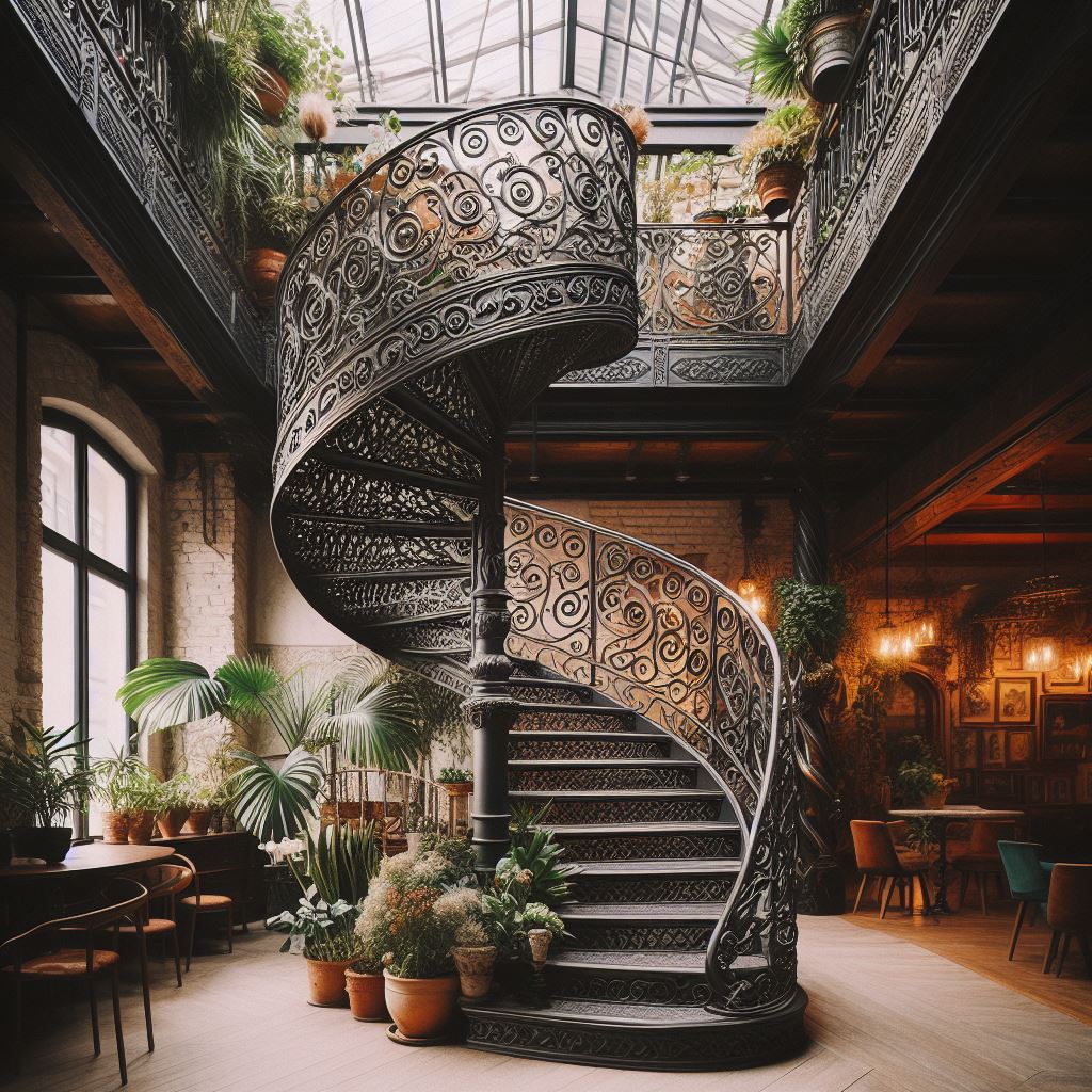wrought iron spiral stair case