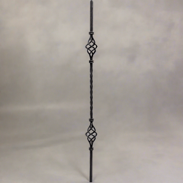  Wrought Iron double basket fluted twist bar spindle