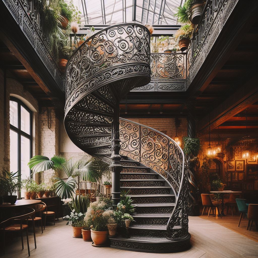 wrought iron spiral stair case 